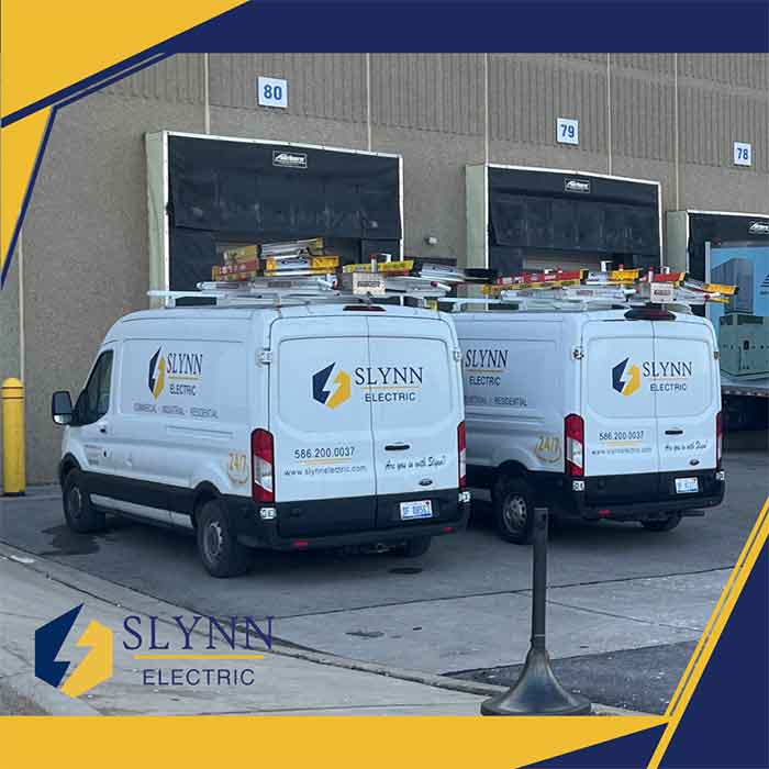 Slynn Electric work vans going to provide electrical contracting services.